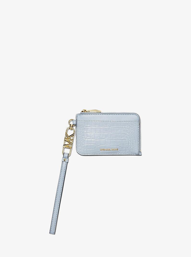 Crocodile Embossed Leather Card Case in PALE BLUE | Michael Kors
