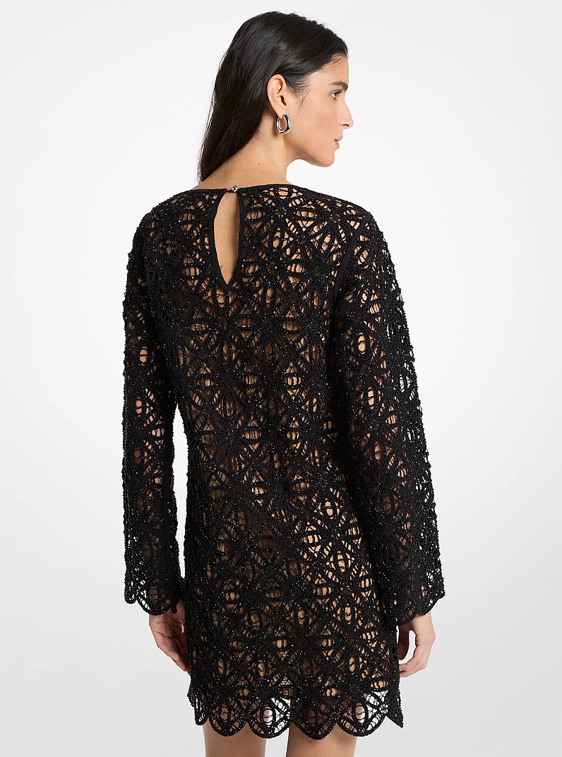 Vestido mini tejido a crochet con motivos florales y cuentas in NEGRO | Michael Kors