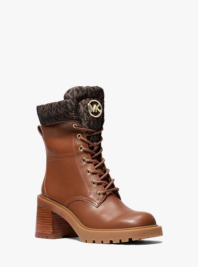 Cade Leather and Signature Logo Combat Boot in BROWN/LUGGAGE | Michael Kors