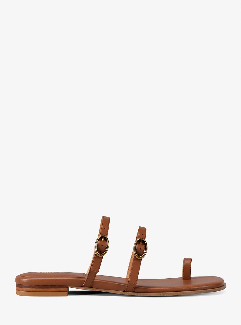 Kya Leather Flat Sandal in LUGGAGE | Michael Kors