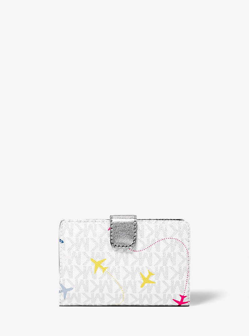 Jet Set Travel Medium Printed Signature Logo Bi-Fold Wallet in OPTIC WHITE | Michael Kors
