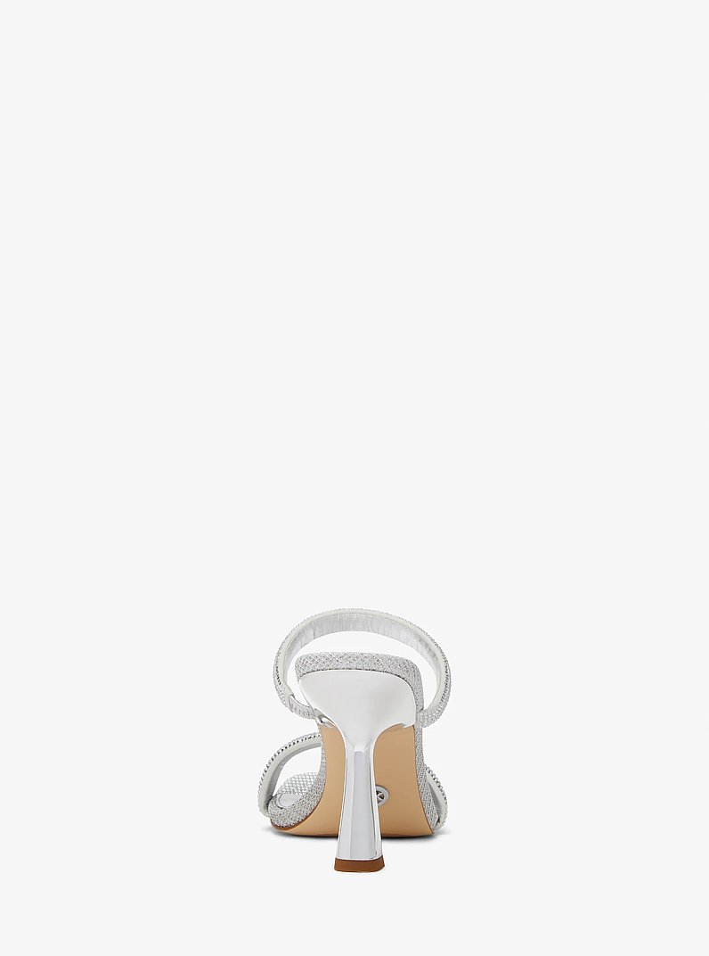 Clara Embellished Metallic Glitter Chain-Mesh Sandal in SILVER | Michael Kors