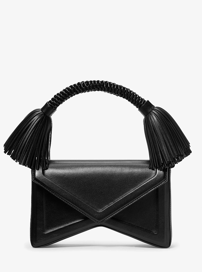 Manhatta Leather Tassel Shoulder Bag in BLACK | Michael Kors
