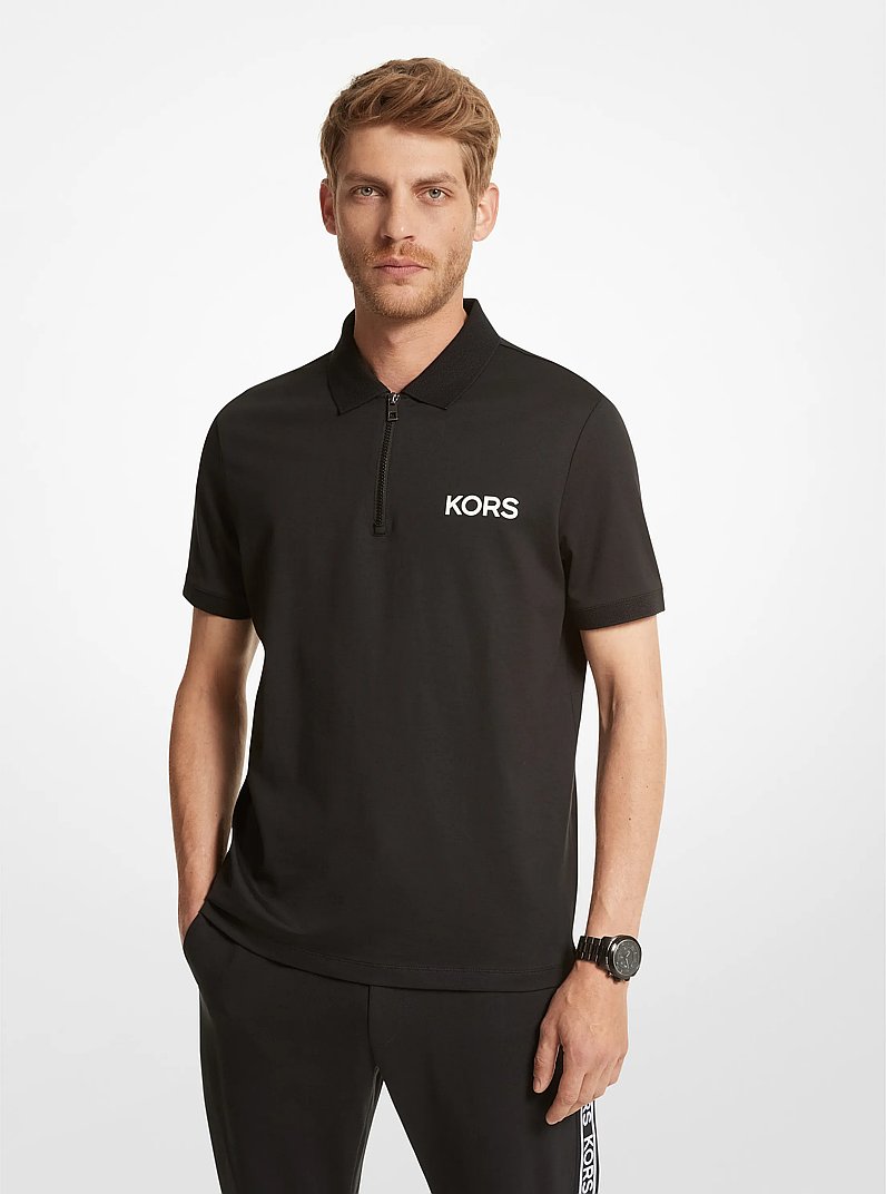 Cotton Jersey Polo Shirt in BLACK | Michael Kors