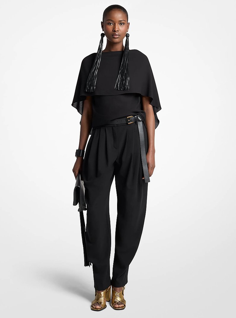 Pantal&oacute;n corte barrel de crep&eacute; de lana plisada in NEGRO | Michael Kors