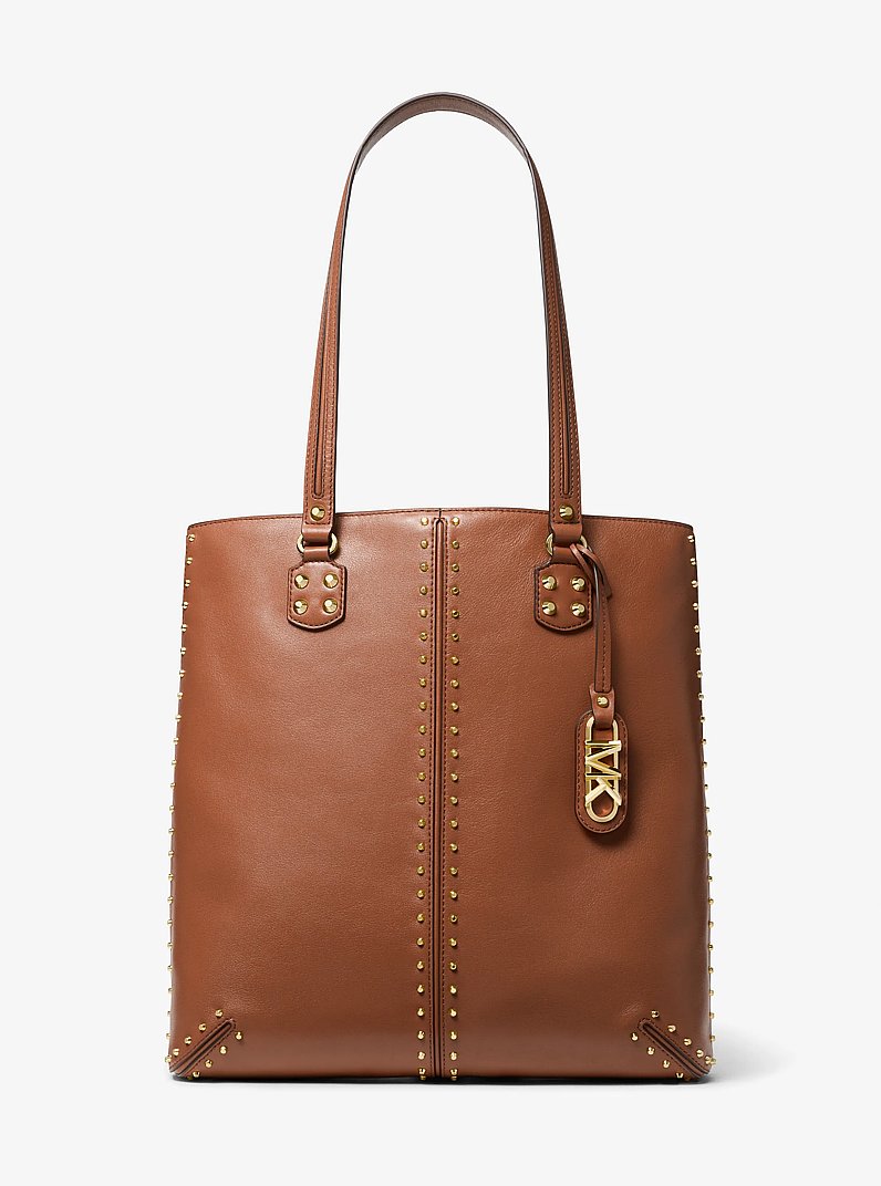 Astor Large Studded Leather Tote Bag in LUGGAGE | Michael Kors