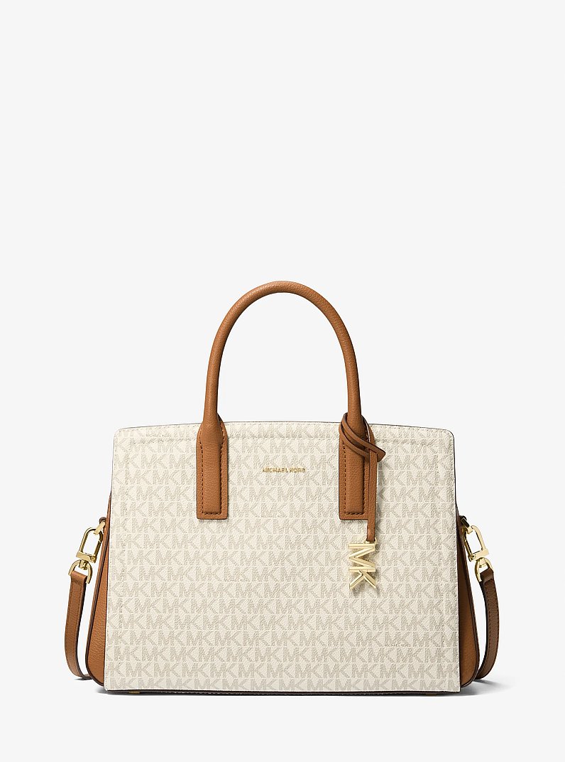 Laila Medium Signature Logo Satchel in VANILLA/ACORN | Michael Kors