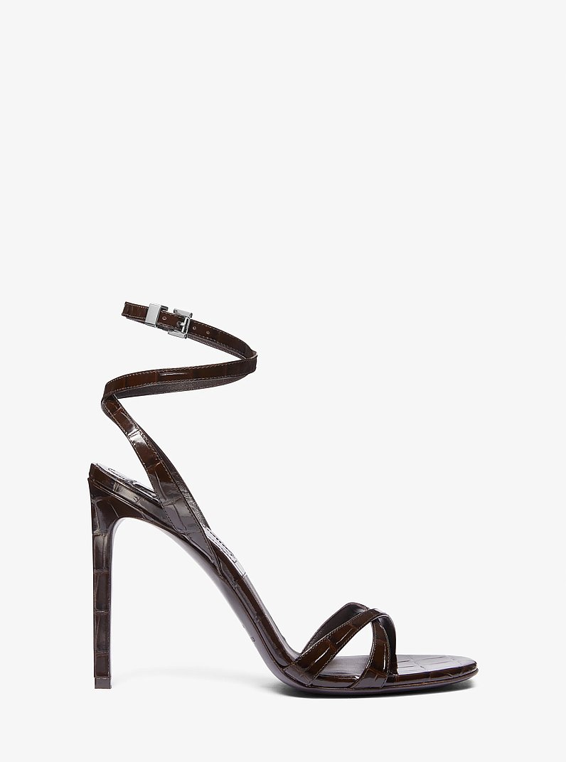 Sandalo Chrissy in pelle stampa coccodrillo in CIOCCOLATO | Michael Kors