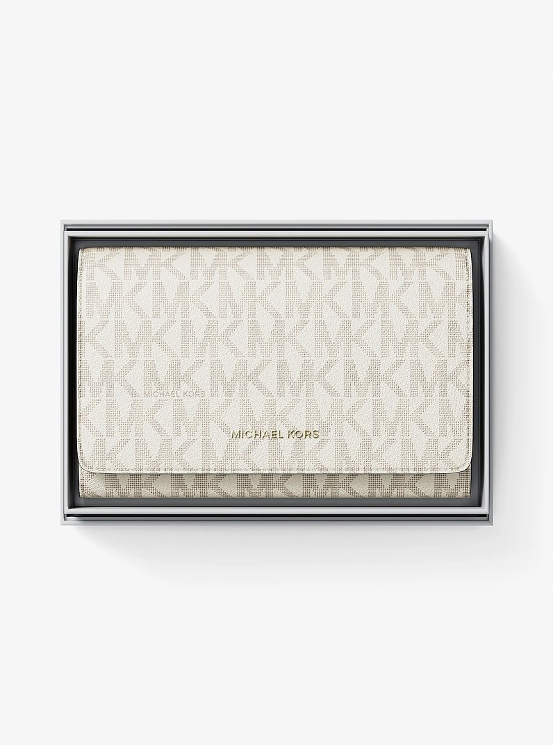 Jet Set Large Signature Logo Wallet in VANILLA/ACORN | Michael Kors
