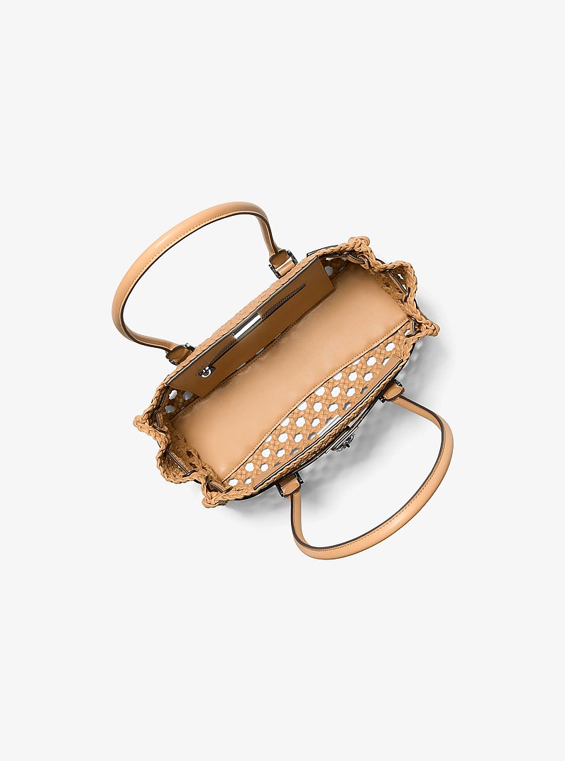 Hamilton Moderne Small Hand-Woven Satchel in PEANUT | Michael Kors