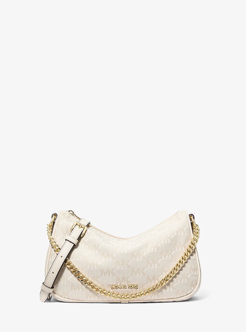 Carmela Medium Logo Jacquard Convertible Crossbody Bag in LT CREAM | Michael Kors