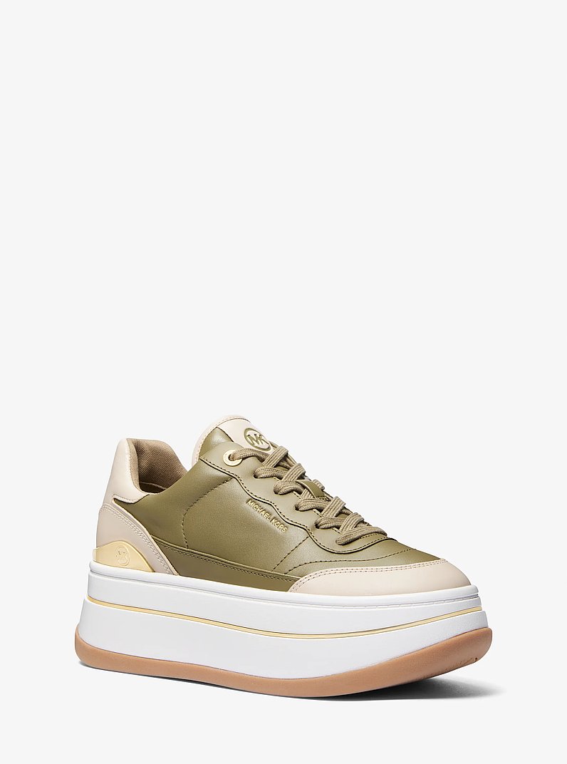Hayes Two-Tone Leather Platform Sneaker in SAFARI GREEN | Michael Kors