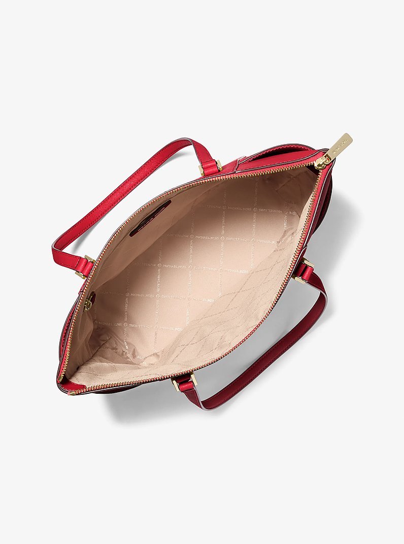 Charlotte Large Saffiano Leather Top-Zip Tote Bag in BRIGHT RED | Michael Kors