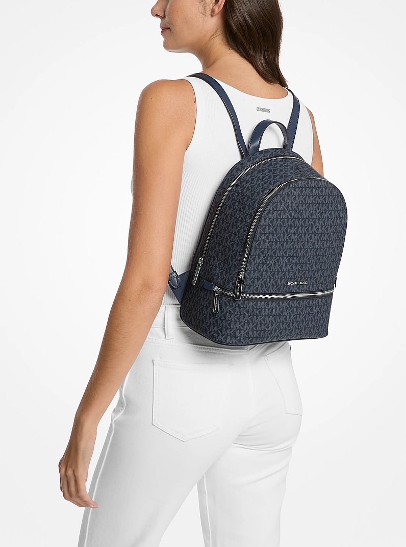 Rhea Medium Signature Logo Backpack in ADMIRAL | Michael Kors
