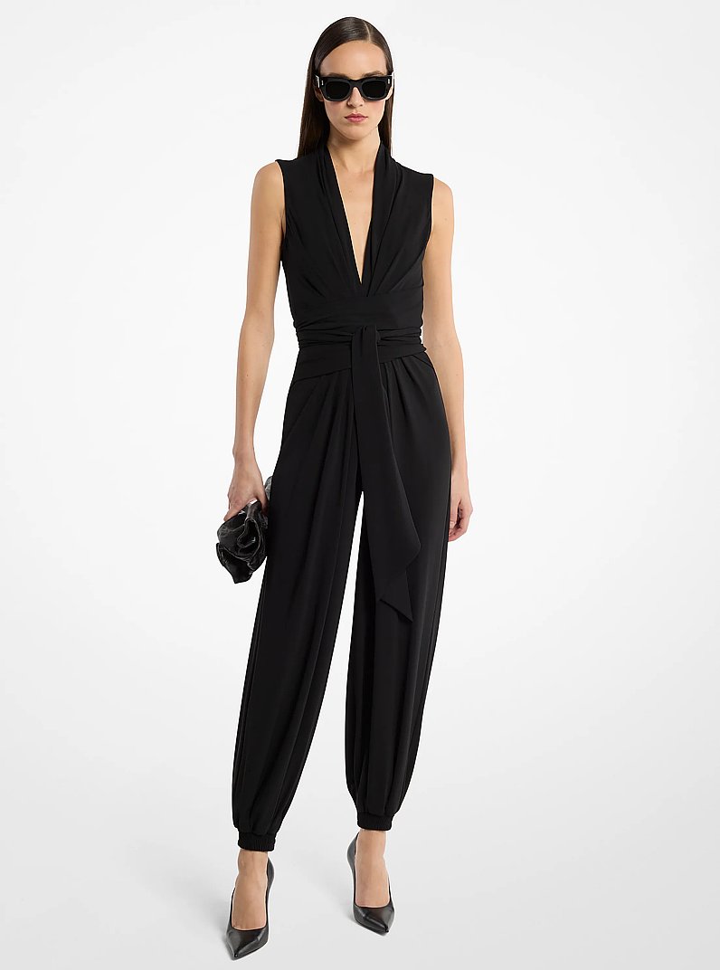 Matte Jersey Sarouel Jumpsuit  in BLACK | Michael Kors