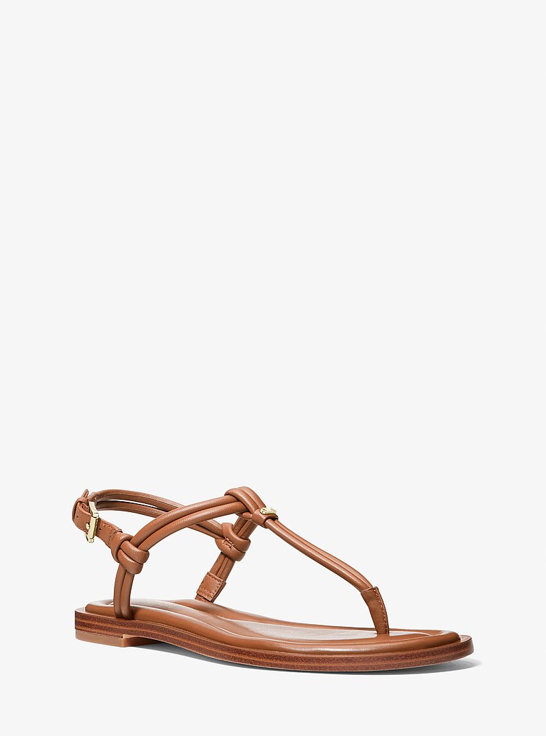 Astra Leather T-Strap Sandal in LUGGAGE | Michael Kors