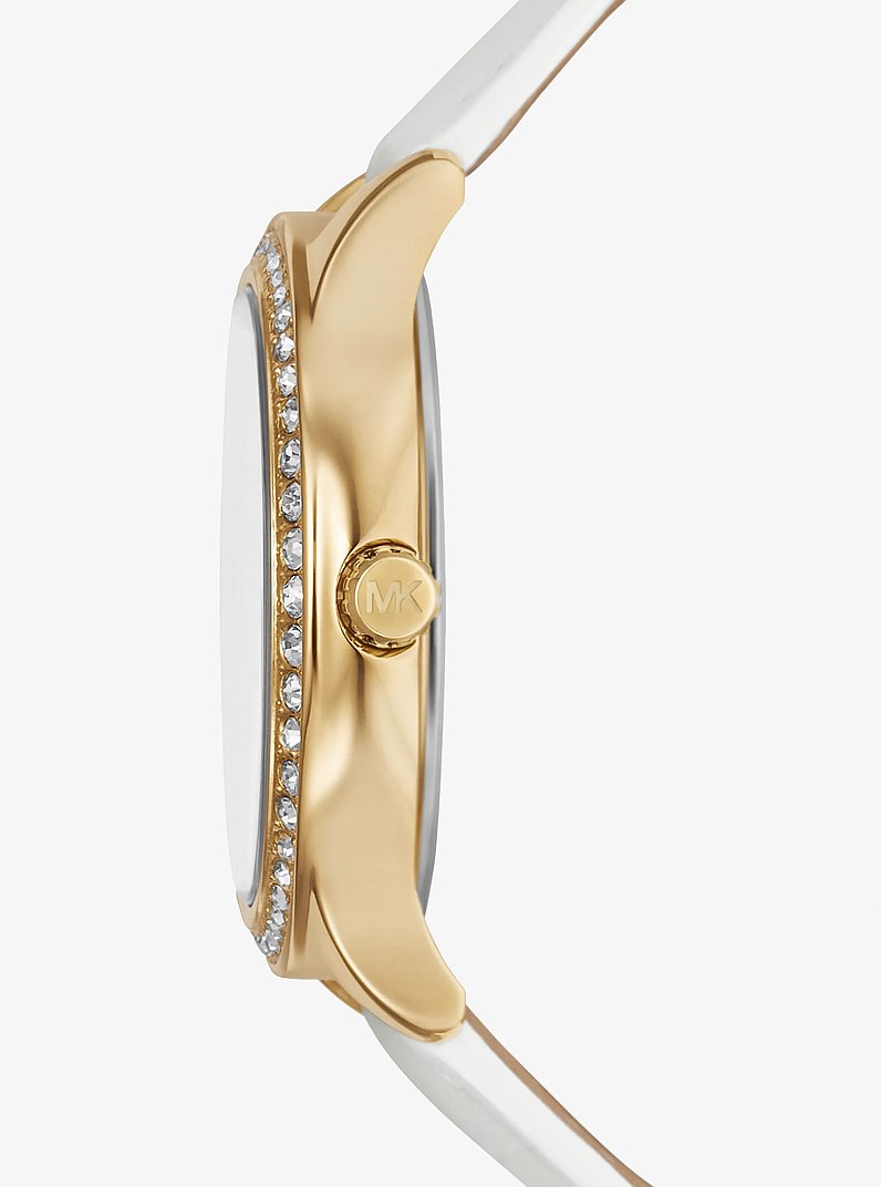 Sage Pav&eacute; Gold-Tone and Crocodile Embossed Leather Watch in OPTIC WHITE | Michael Kors