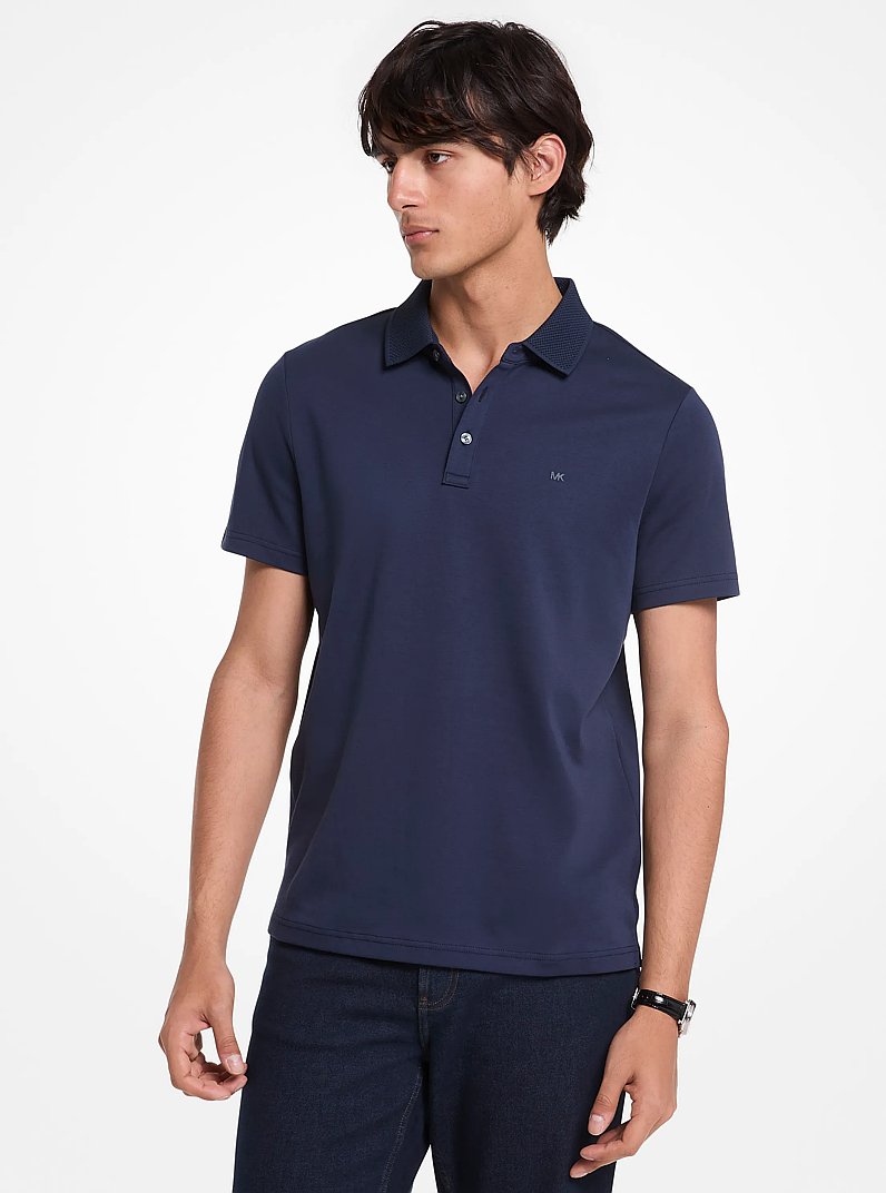 Cotton and Mesh Collar Polo Shirt in MIDNIGHT | Michael Kors