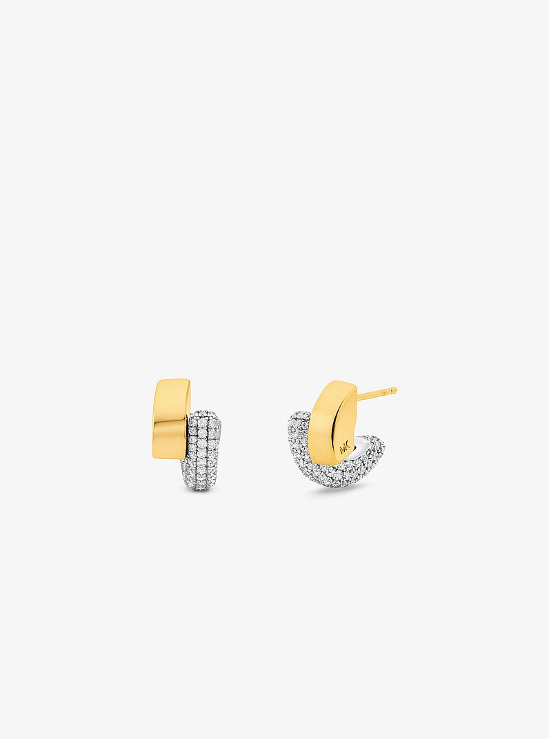 Precious Metal-Plated Sterling Silver Pav&eacute; Hoop Earrings in TWO TONE | Michael Kors