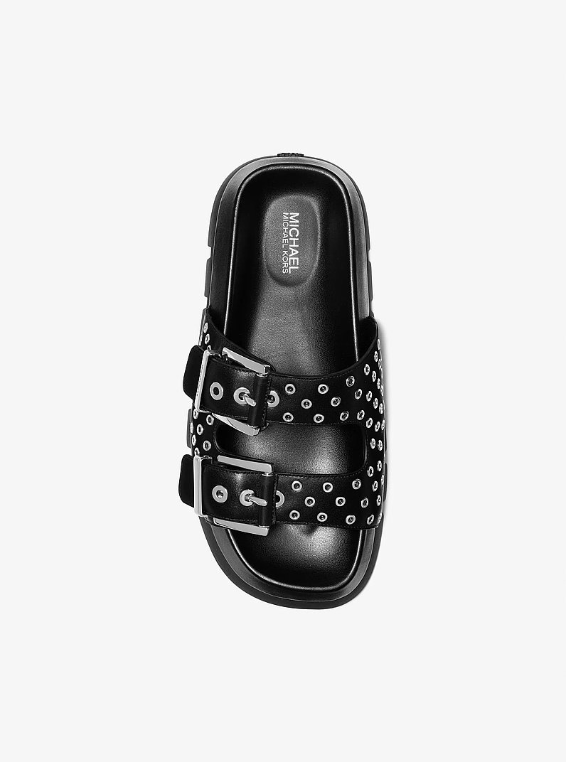 Colby Grommeted Leather Flat Sandal in BLACK | Michael Kors