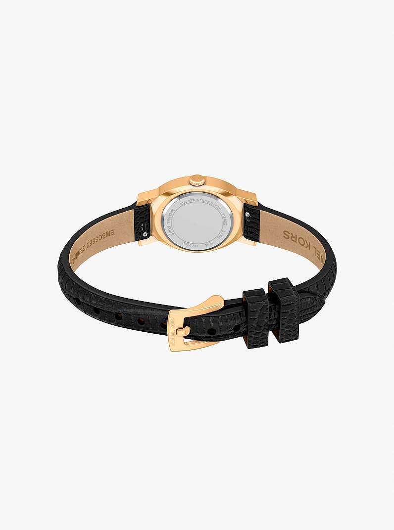 Petite Maude Gold-Tone and Lizard Embossed Leather Watch in BLACK | Michael Kors