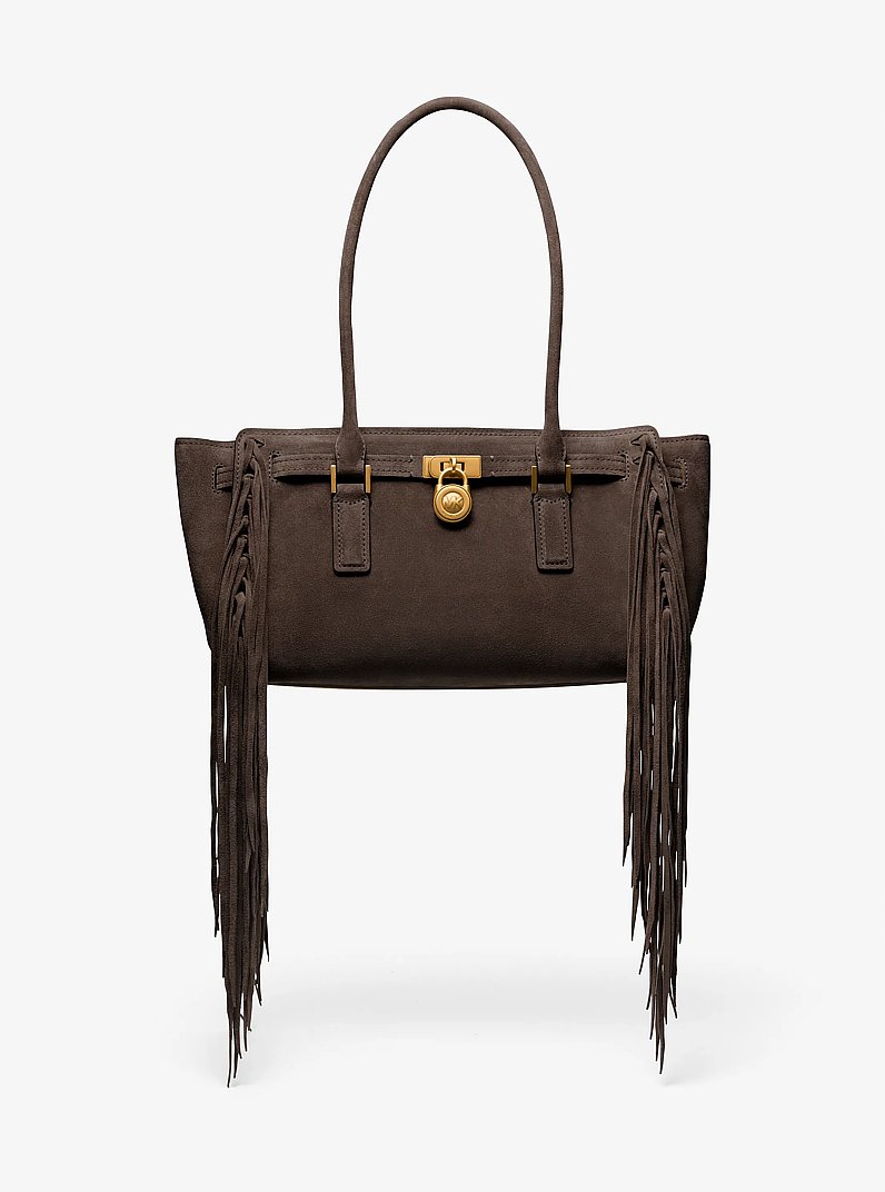 Hamilton Moderne Small Fringed Suede Satchel in CHOCOLATE | Michael Kors