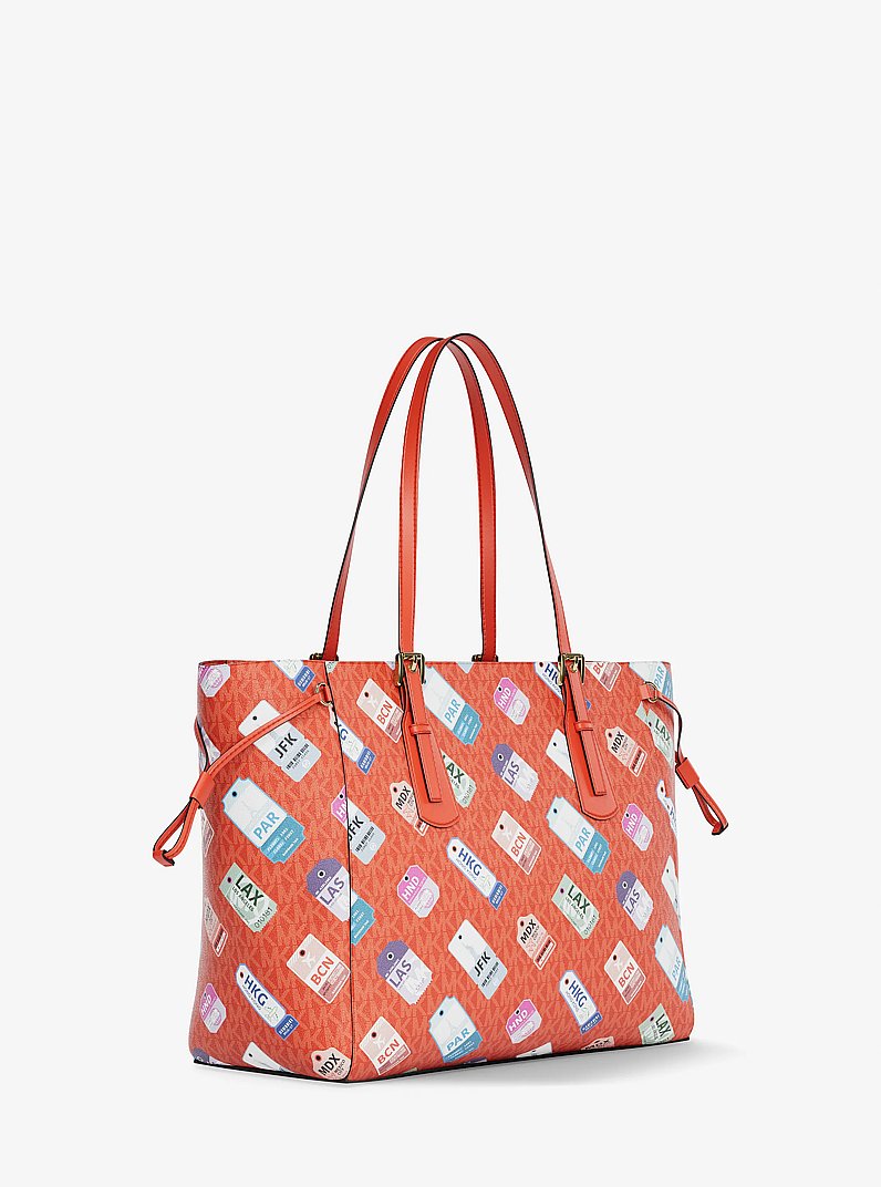 Voyager Large Printed Signature Logo Tote Bag in DK SANGRIA | Michael Kors