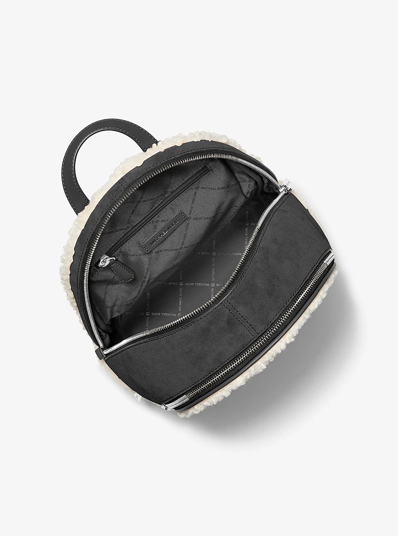 Rhea Medium Suede and Faux Shearling Backpack in BLACK | Michael Kors