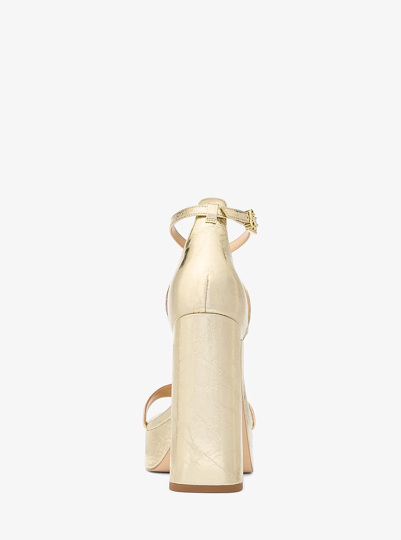 Cami Crackled Metallic Leather Platform Sandal in PALE GOLD | Michael Kors