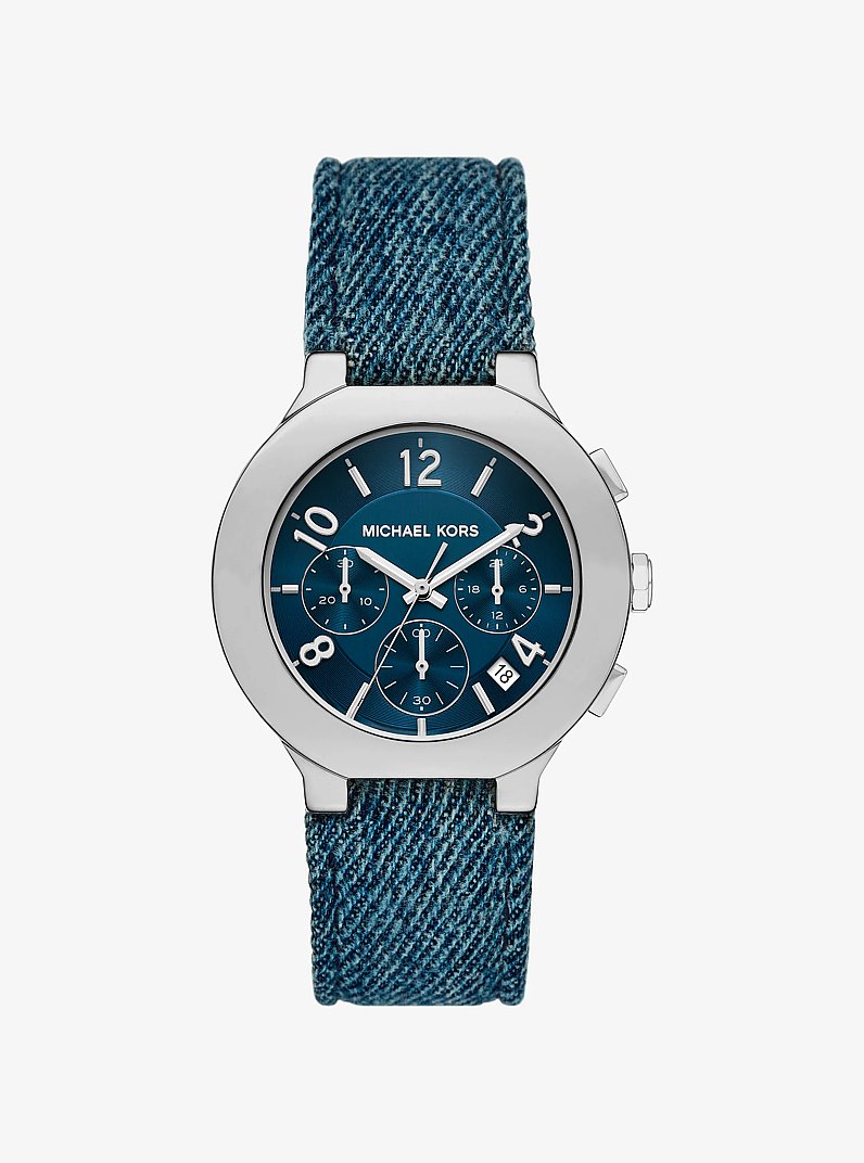 Oversized Gramercy Silver-Tone Denim Watch in DENIM | Michael Kors