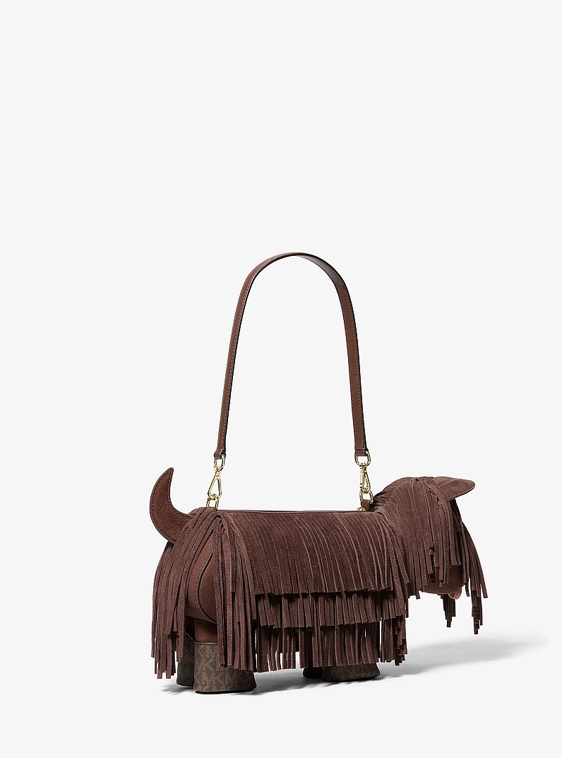 Scottie Dog Small Suede Shoulder Bag in NUTMEG | Michael Kors