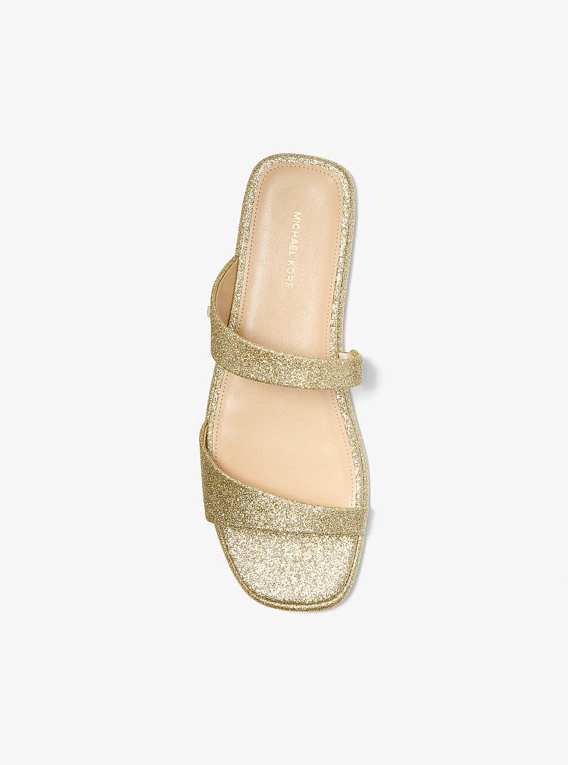 Jaida Glitter Embellished Leather Sandal in PALE GOLD | Michael Kors