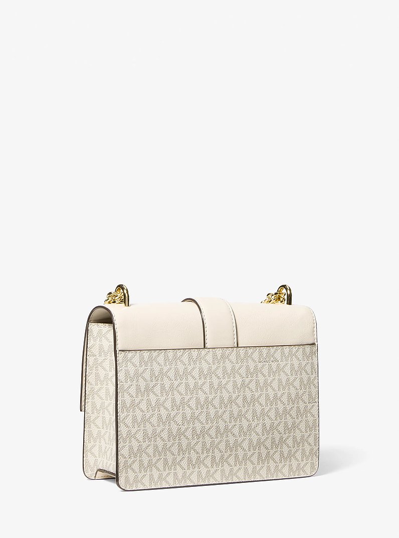 Borsa a spalla Greenwich piccola con stampa logo in CREMA CHIARO | Michael Kors