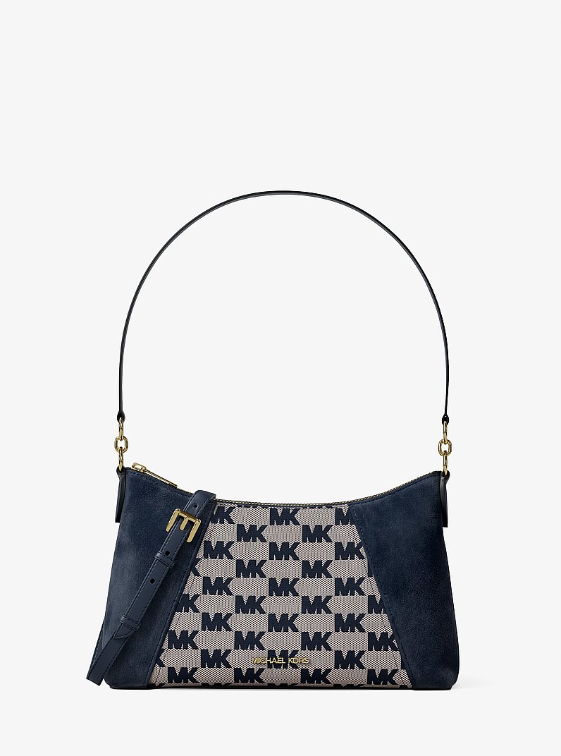 Borsa a tracolla Sienna convertibile media con logo jacquard e pelle scamosciata in NAVY | Michael Kors