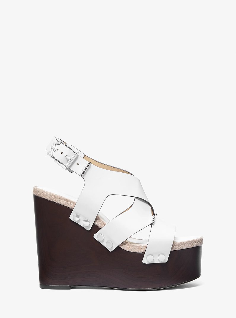 Raven Studded Leather Wedge Sandal in OPTIC WHITE | Michael Kors
