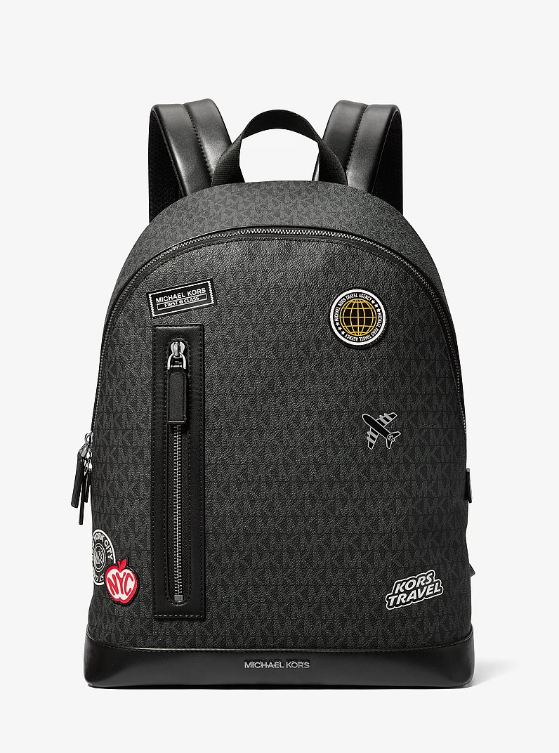 Cooper Slim Embellished Signature Logo Commuter Backpack in BLACK | Michael Kors