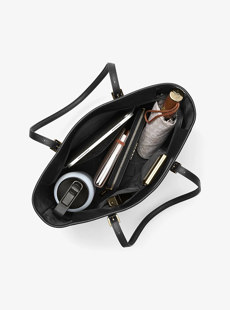 Jet Set Travel Large Saffiano Leather Tote Bag in BLACK | Michael Kors