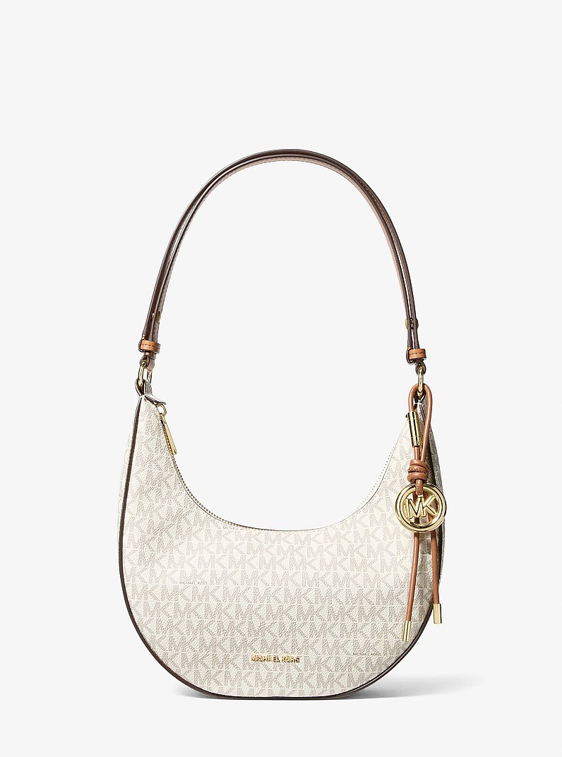 Nolita Small Signature Logo Convertible Pochette in VANILLA/ACORN | Michael Kors