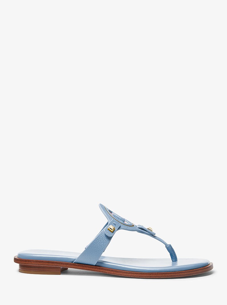 Aubrey Cutout Leather T-Strap Sandal in DENIM | Michael Kors