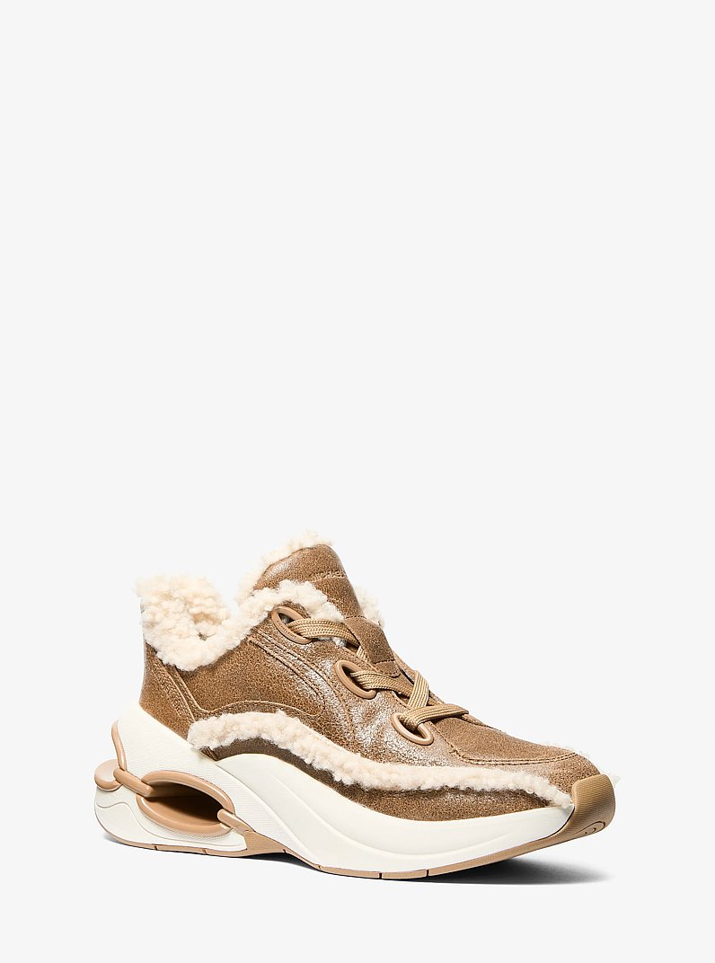 Toni Distressed Leather and Sherpa Trainer in HUSK | Michael Kors