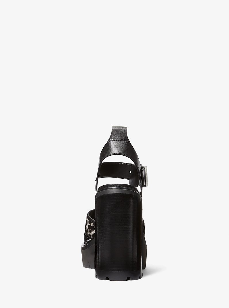 Colby Leopard Print Calf Hair Lug Platform Sandal  in BLACK COMBO | Michael Kors