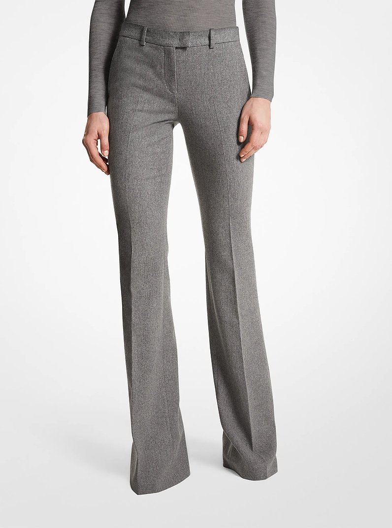 Haylee Stretch Wool Flannel Flared Trousers in BANKER GREY | Michael Kors