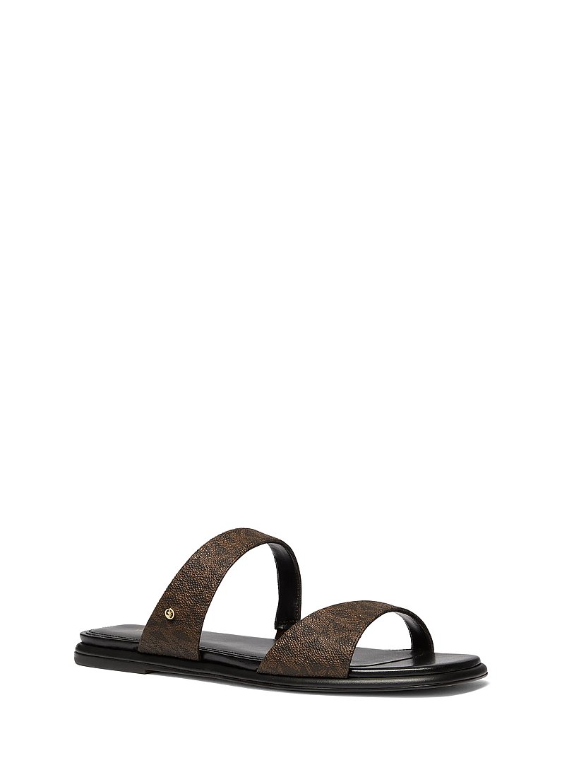 Jaida Signature Logo Flat Sandal in BROWN/BLK | Michael Kors