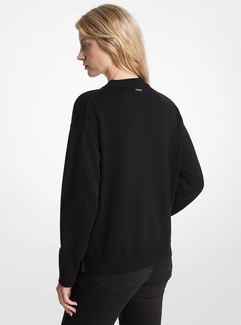 Embellished Logo Cotton Blend Sweater in BLACK | Michael Kors
