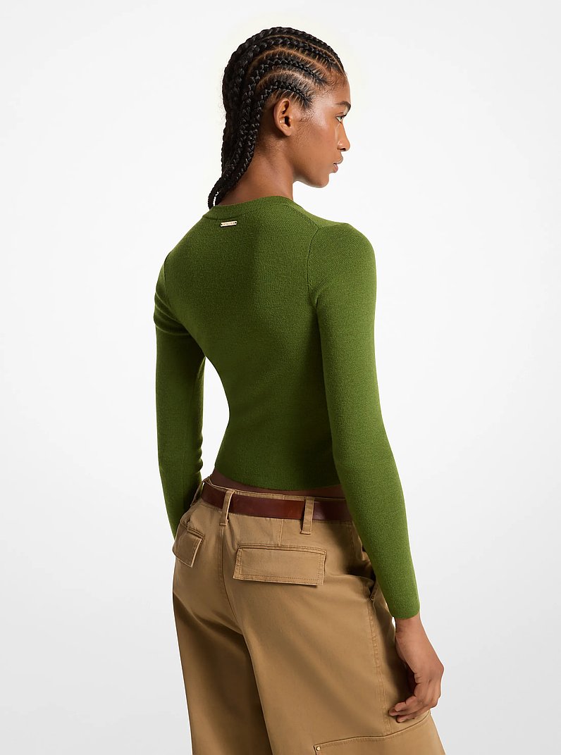 Merino Wool Blend Cardigan in EVERGREEN | Michael Kors