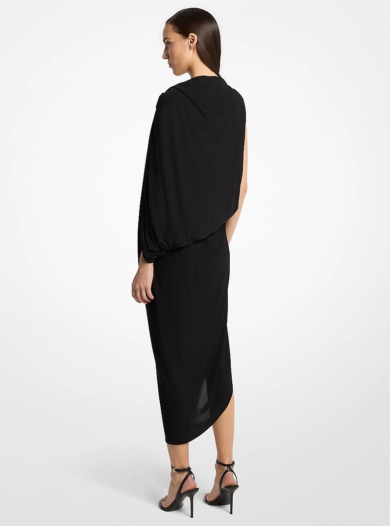 Vestido el&iacute;ptico de un solo hombro en punto el&aacute;stico mate in NEGRO | Michael Kors