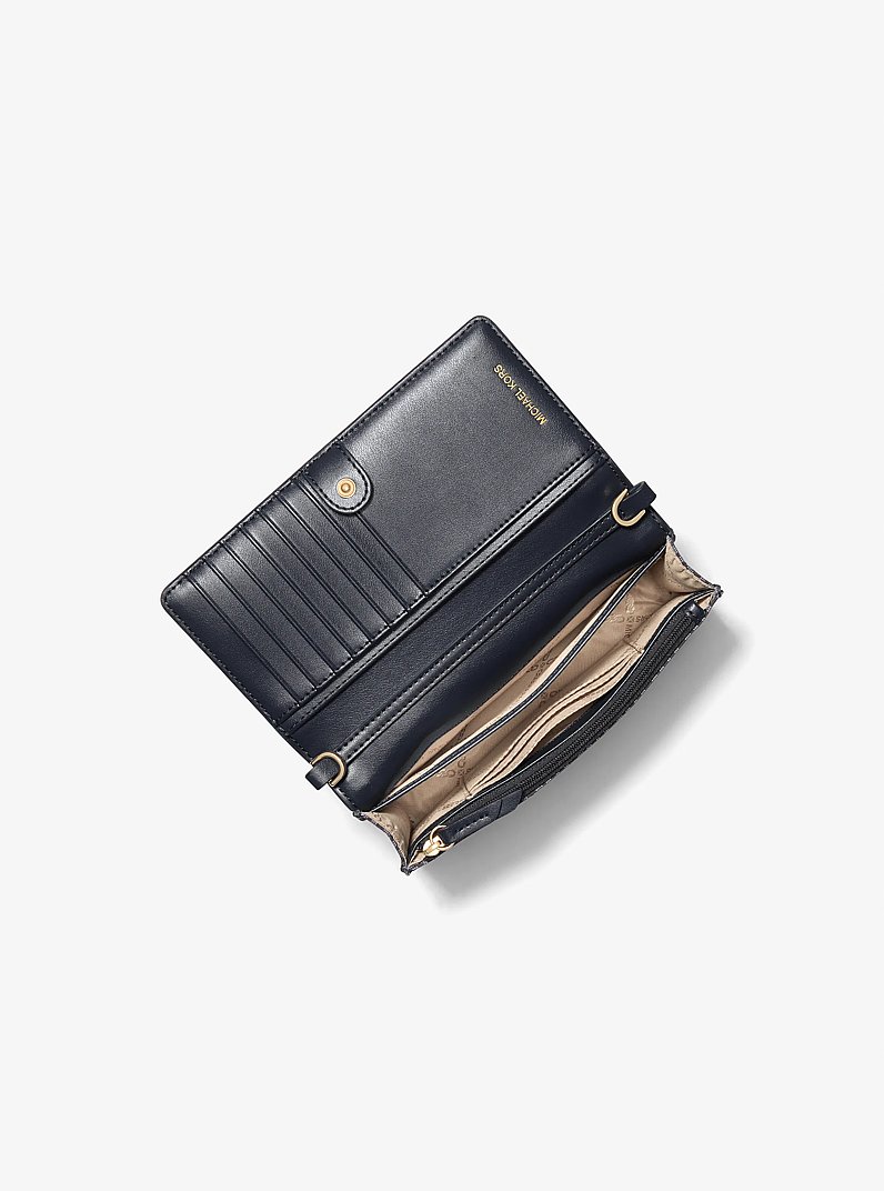 Jet Set Small Logo Print Woven Smartphone Crossbody Bag in ADMRL/PLBLUE | Michael Kors