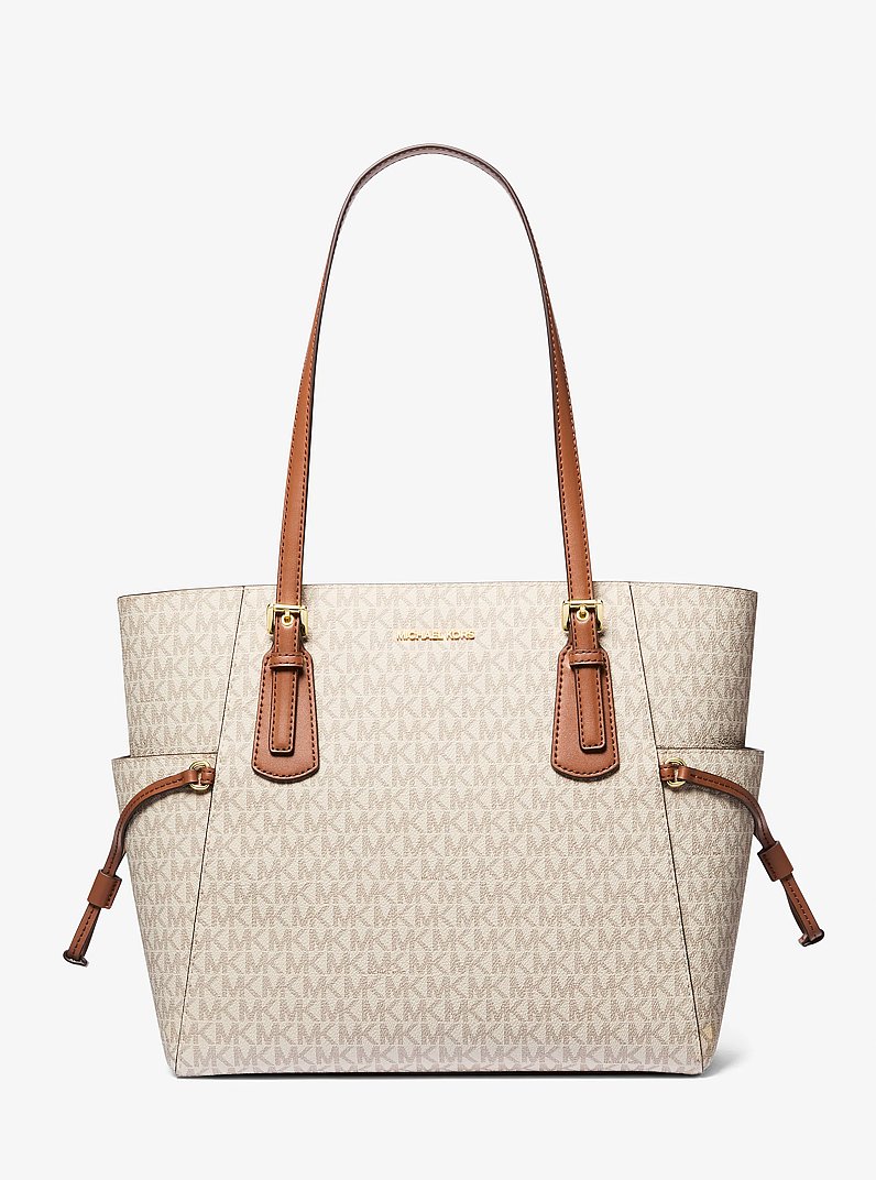 Voyager Large Signature Logo Tote Bag in VANILLA | Michael Kors
