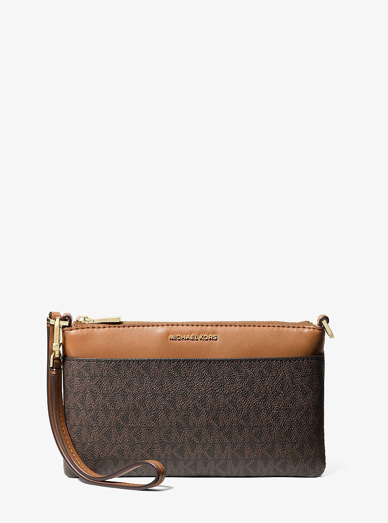 Jet Set Medium Signature Logo Wristlet in BRN/ACORN | Michael Kors