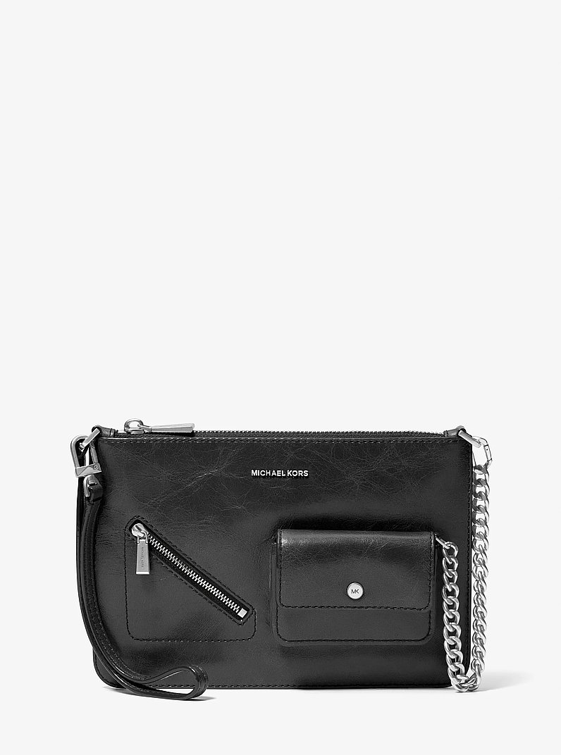 Jet Set Large Leather Convertible Zip Wristlet in BLACK | Michael Kors